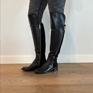 Black Leather Knee-High Boots